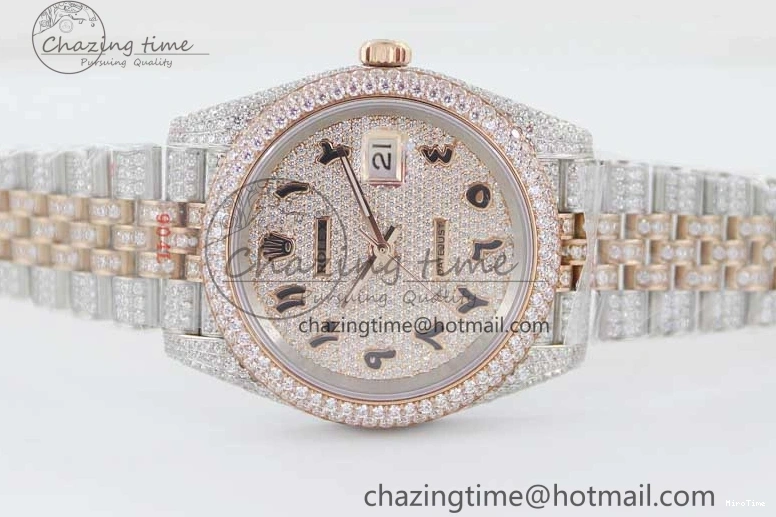 MiroTime 1229 Affordable Datejust 41 SS RG Full Diamonds TWF 1:1 Best Edition Arabic Markers Dial on Jubilee Bracelet A 2385